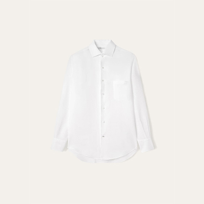 loro piana point collar linen long‑sleeve shirt